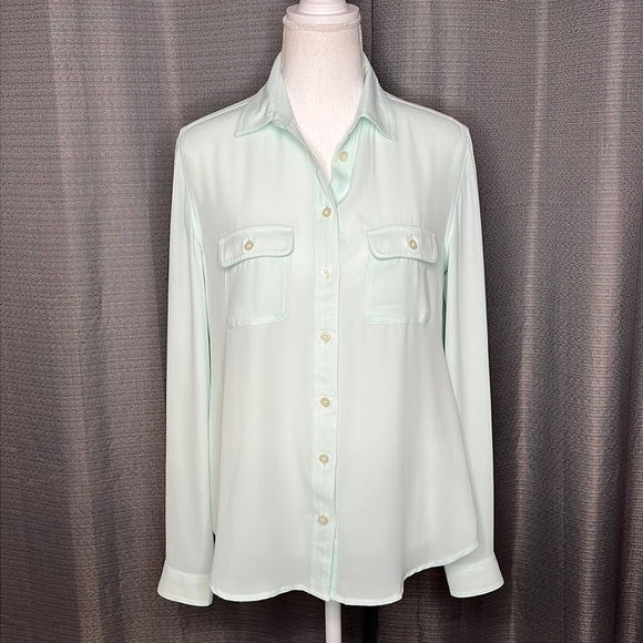 LOFT XS LIGHT MINT GREEN BUTTON BLOUSE - Picture 1 of 7